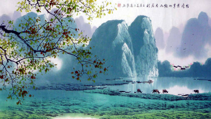 中国美術　桂林山水画冊 桂林山水画- 写意山水画- 99字画网