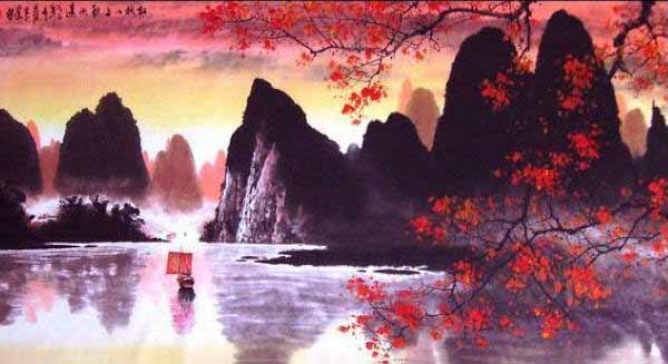 彩墨桂林山水画