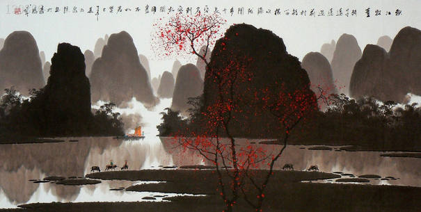彩墨桂林山水画